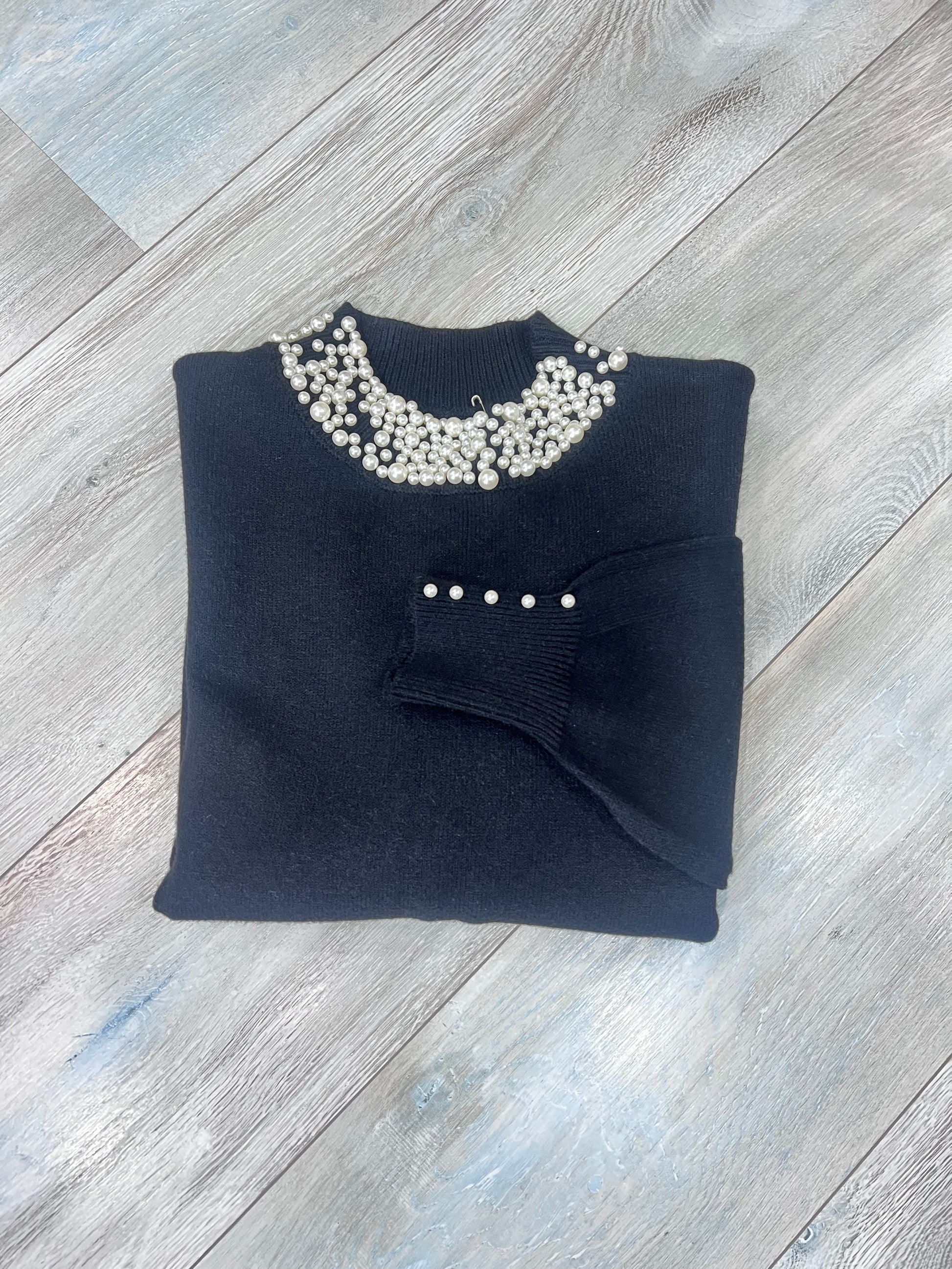 Maglione mezzo collo perle donna - variante colore nero