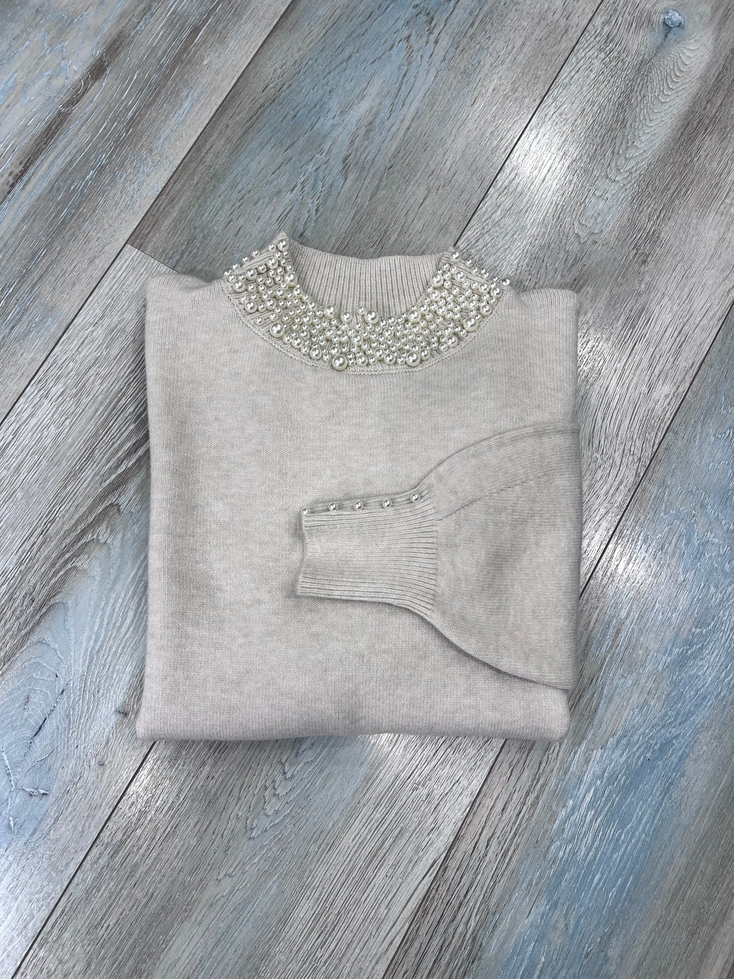 Maglione mezzo collo perle donna - variante colore burro