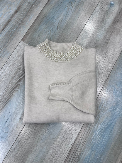 Maglione mezzo collo perle donna - variante colore burro