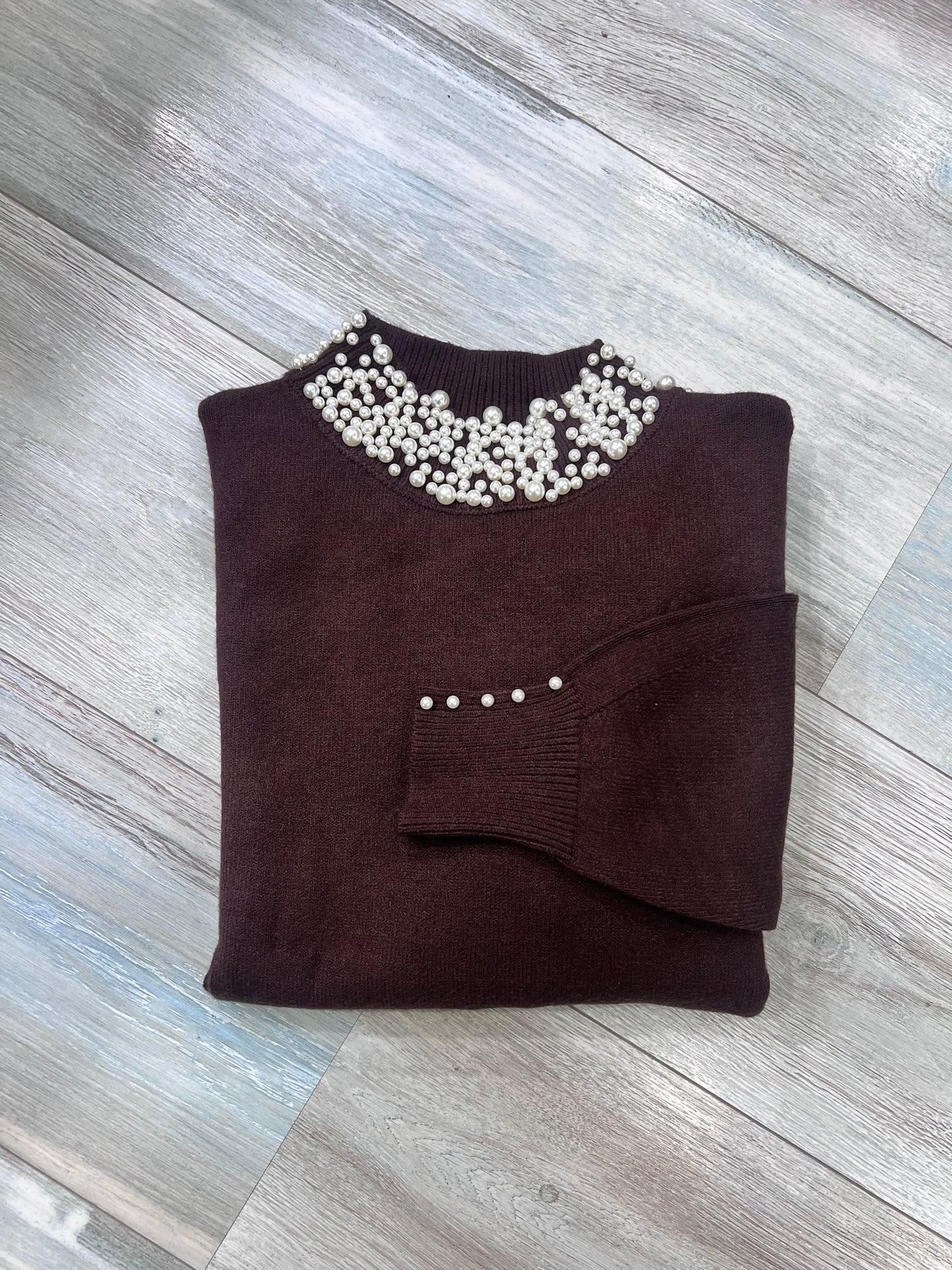 Maglione mezzo collo perle donna - variante colore moro