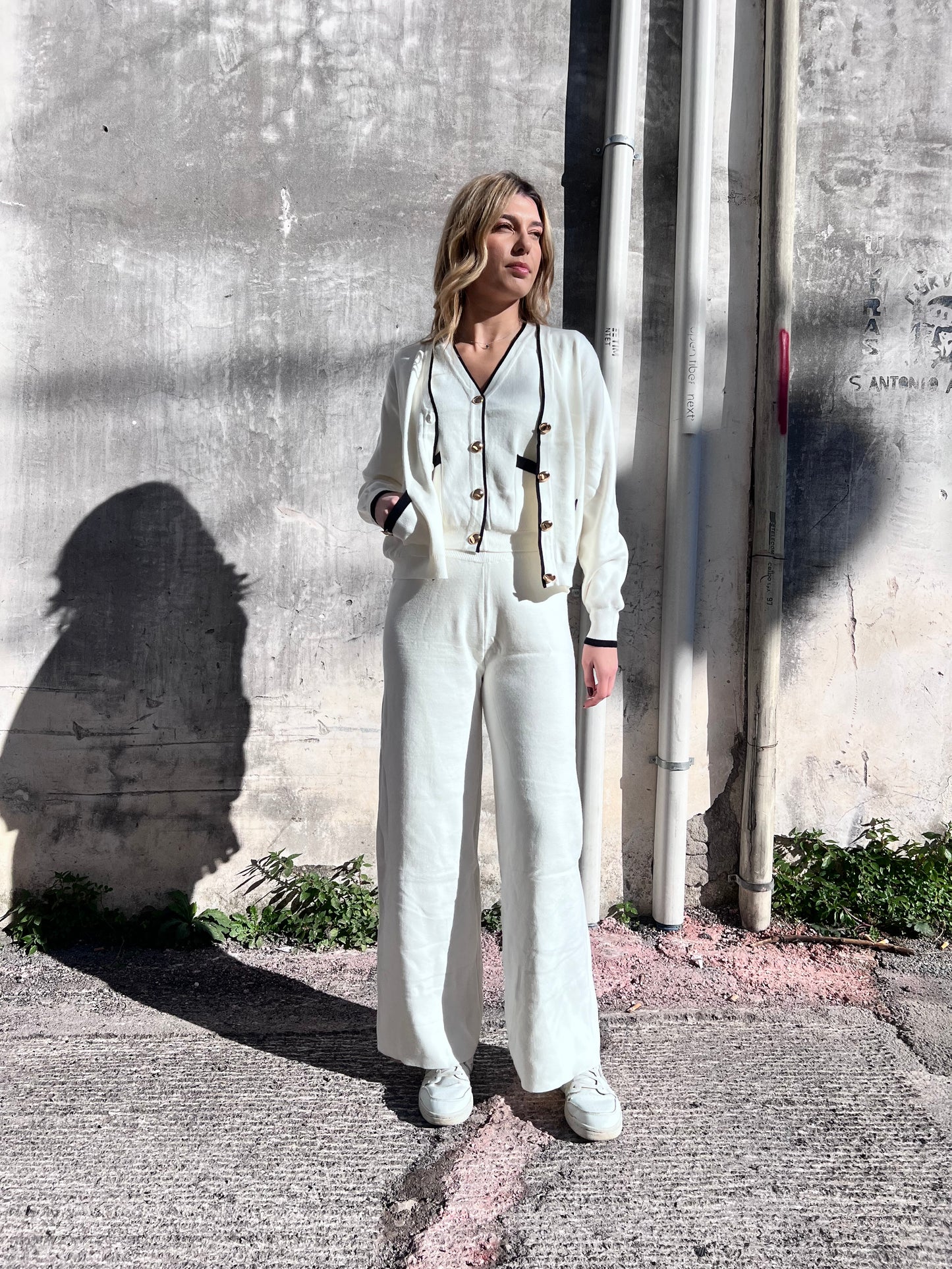 Completo donna 3 pezzi  invernale - set coordinato gilet cardigan pantalone palazzo
