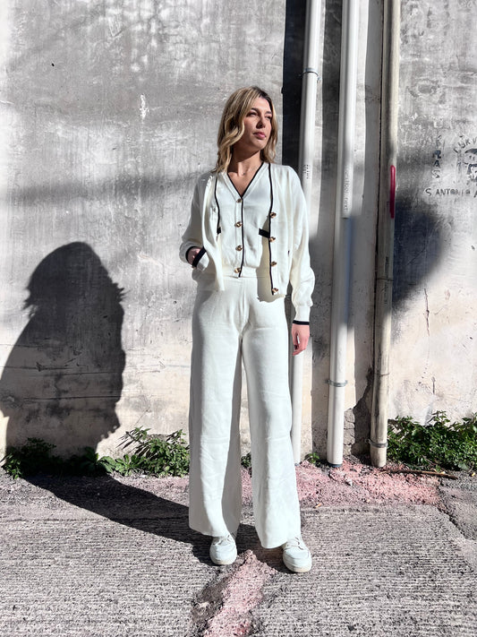 Completo donna 3 pezzi  invernale - set coordinato gilet cardigan pantalone palazzo
