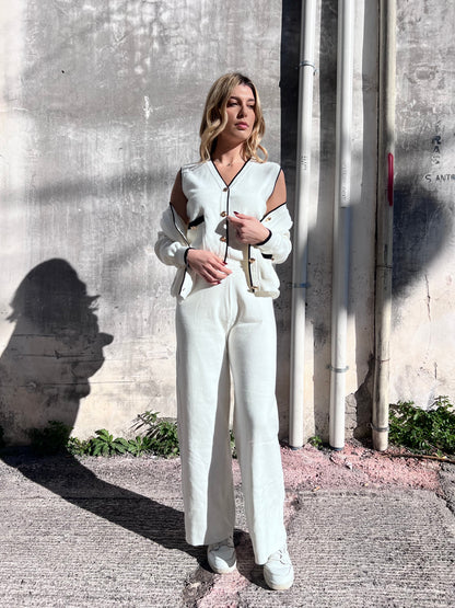 Pantalone palazzo donna  - completo 3 pezzi coordinato elegante inverno
