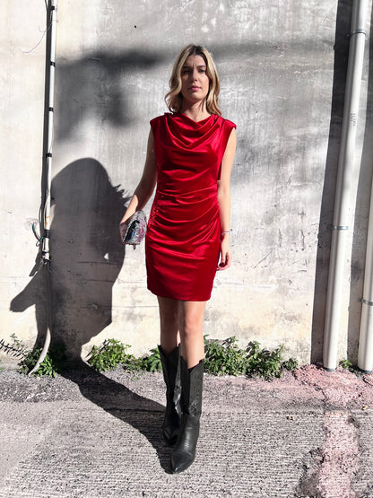 "Abito tubino donna velluto elegante con drappeggi per Natale Made in Italy"