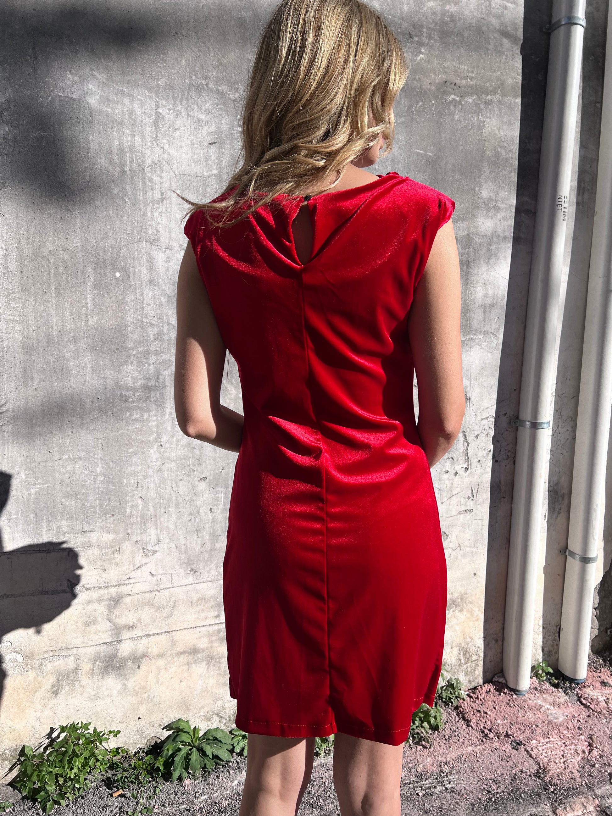 "Abito donna tubino velluto liscio Made in Italy vista posteriore"