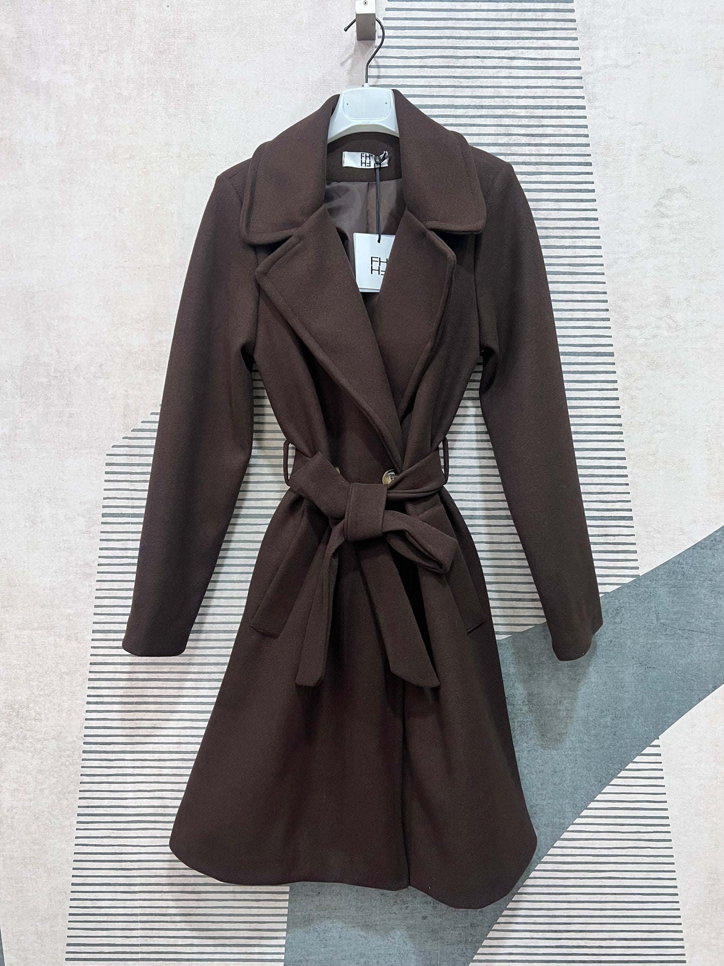 "Cappotto donna doppio petto colore cioccolato tessuto panno foderato"