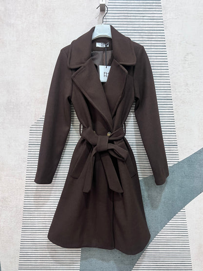 "Cappotto donna doppio petto colore cioccolato tessuto panno foderato"
