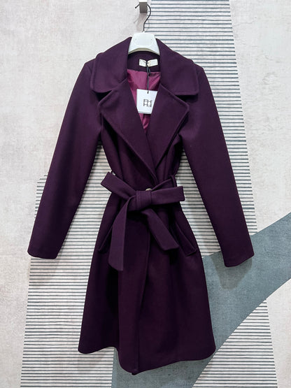 "Cappotto donna doppio petto colore viola tessuto panno foderato"