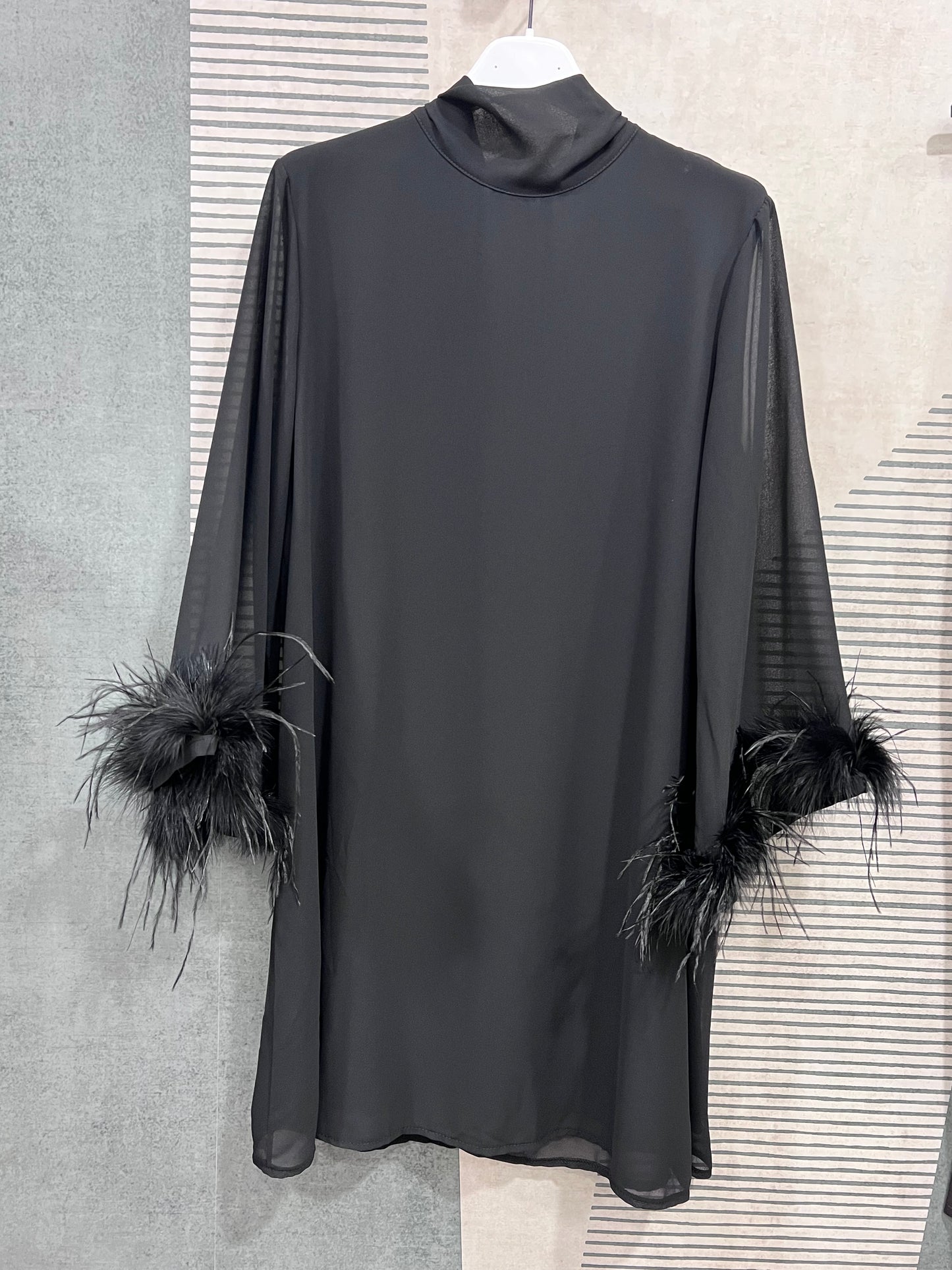"Abito cerimonia donna velato maniche piume nero taglia unica"