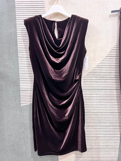 "Abito tubino velluto cioccolato donna cerimonia taglia unica fino 44"