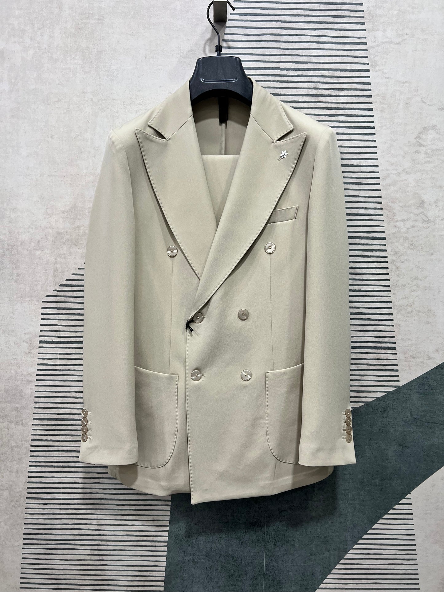 Beige Double Breasted Suit