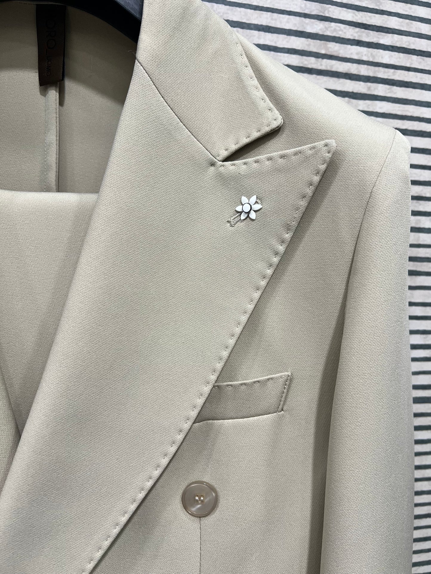 Beige Double Breasted Suit