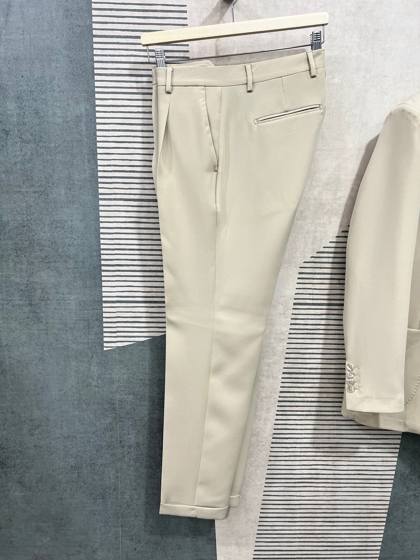 Beige Double Breasted Suit