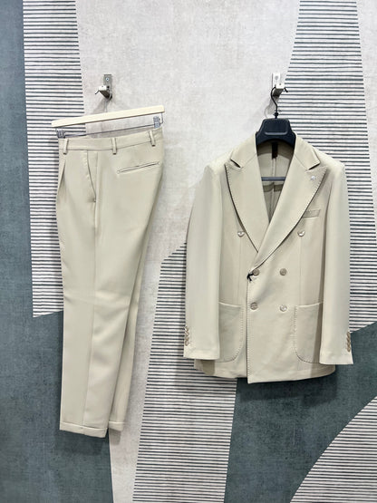 Beige Double Breasted Suit