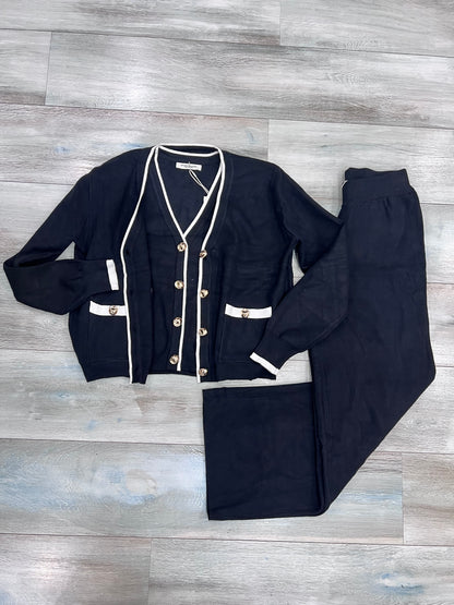 Completo 3 pezzi donna in nero - set coordinato invernale gilet cardigan pantalone
