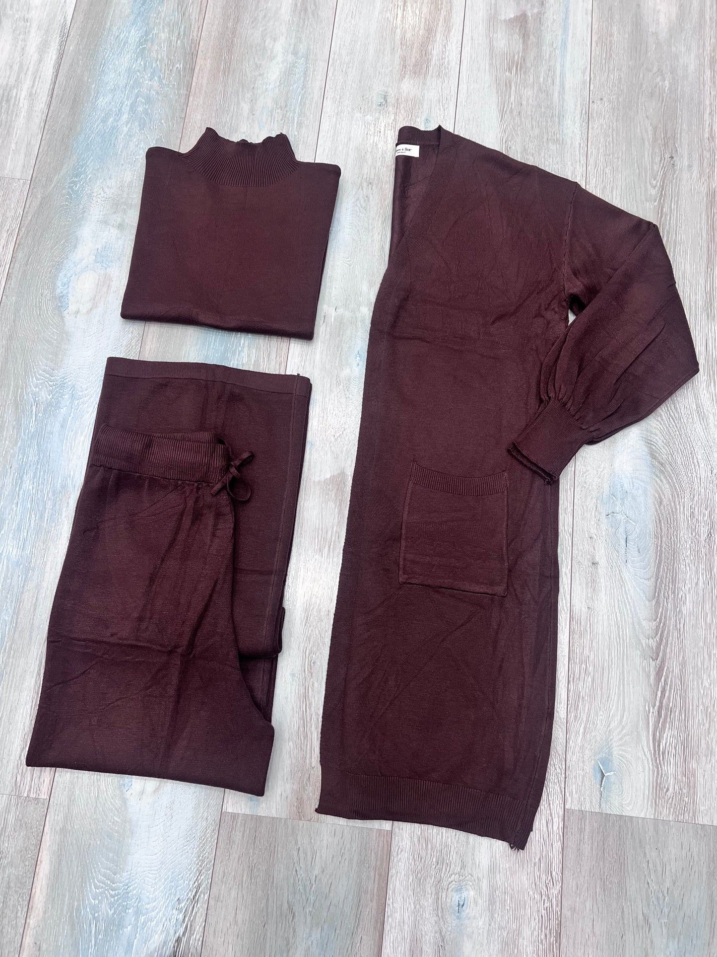 Coordinato Donna 3 Pezzi Lanetta Rasata - Top Lupetto, Cardigan e Pantalone Palazzo