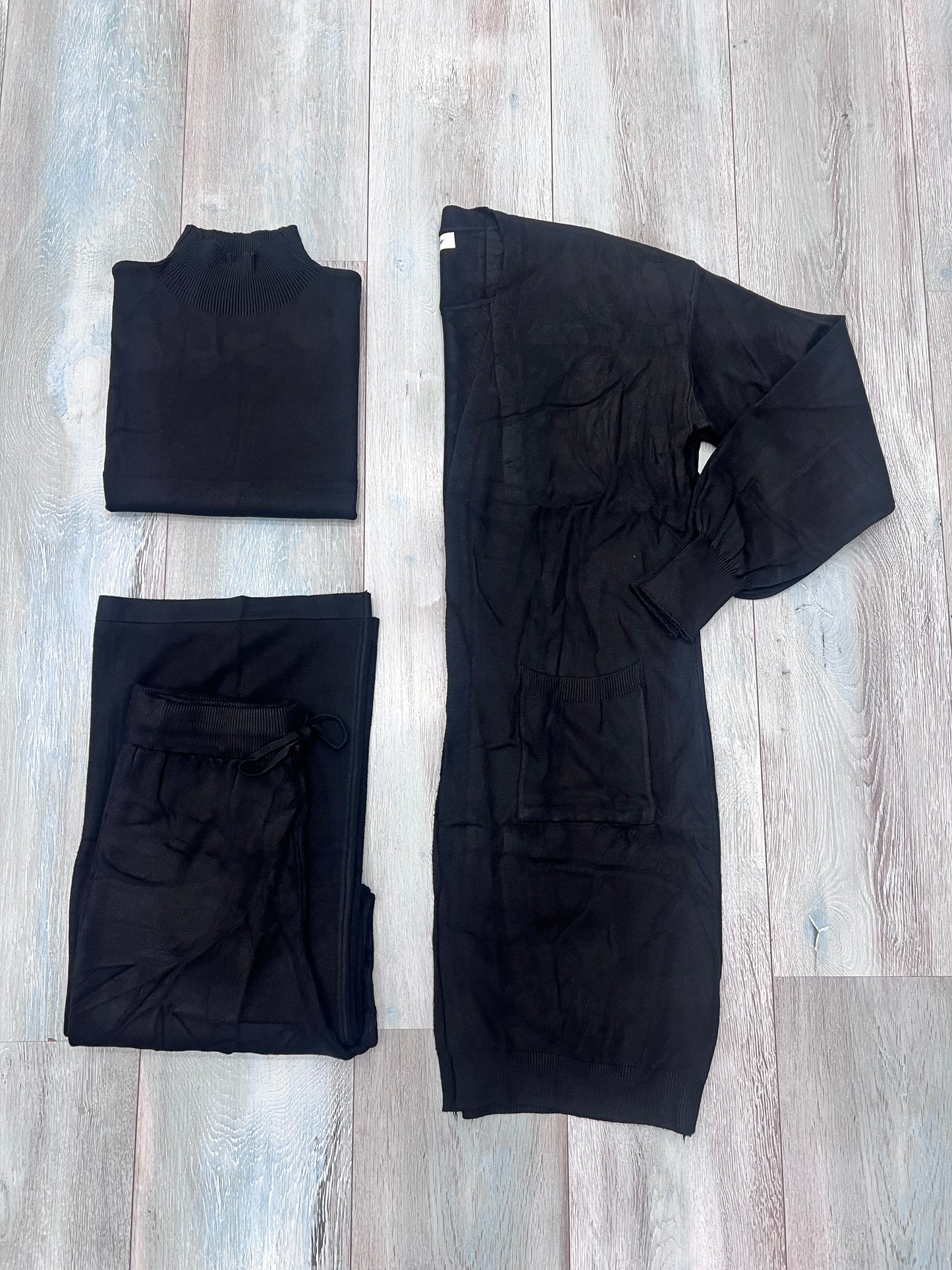 Coordinato Donna 3 Pezzi Lanetta Rasata - Top Lupetto, Cardigan e Pantalone Palazzo