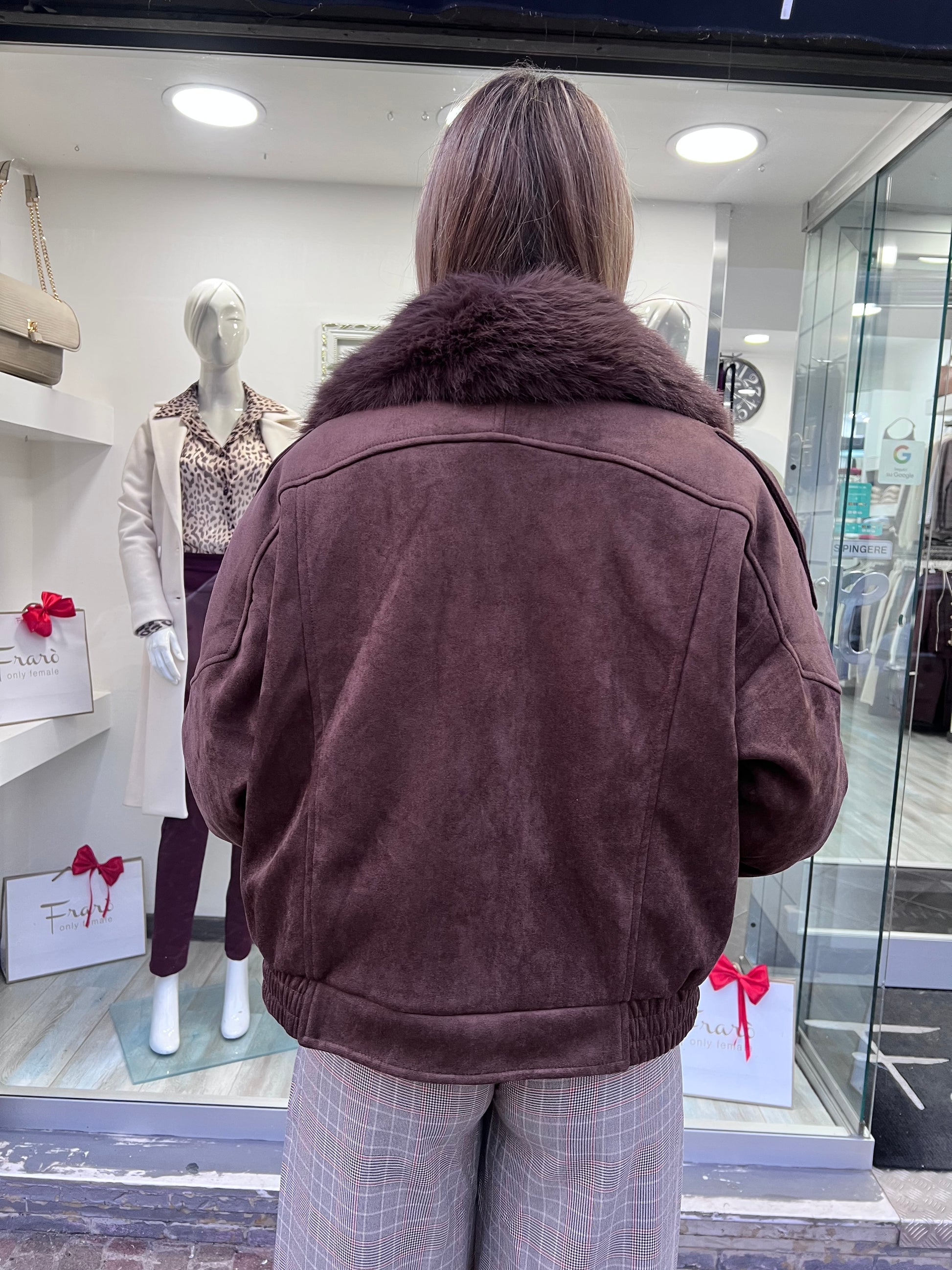 Giubbotto donna taglia unica in tessuto scamosciato di qualità - vista posteriore
