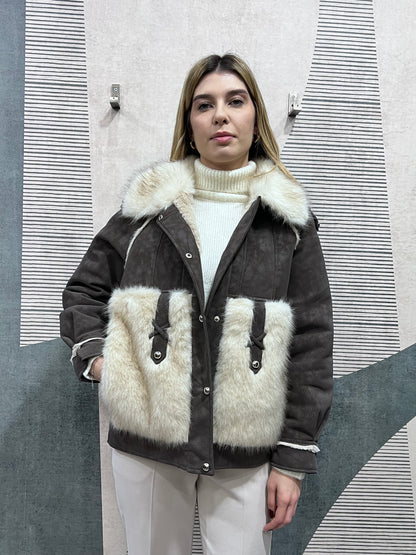 Giubbotto montone donna con eco pelliccia - Vista frontale