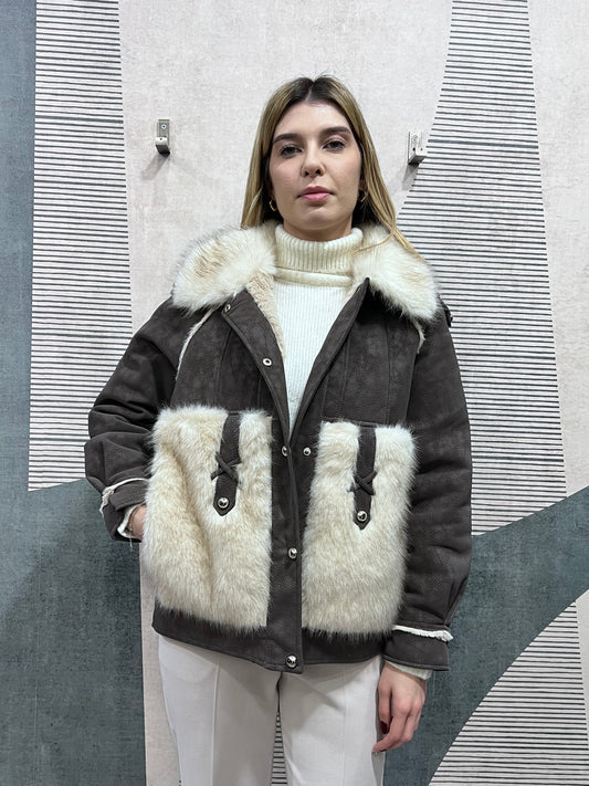 Giubbotto montone donna con eco pelliccia - Vista frontale