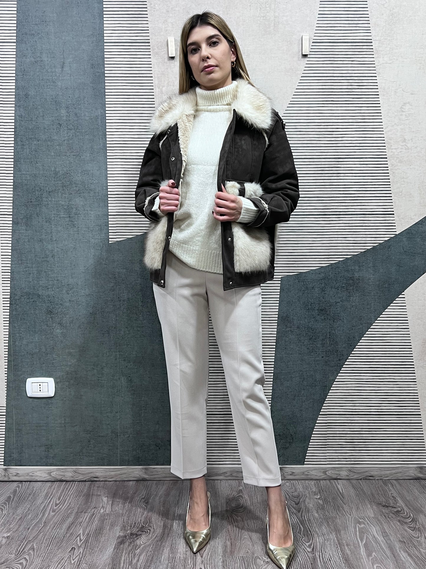 Giubbotto montone donna in eco pelliccia total look