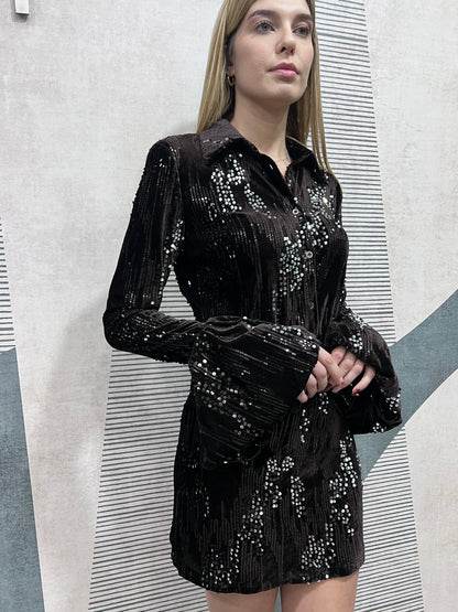 Dettaglio maniche voilà abito paillettes - Eleganza natalizia