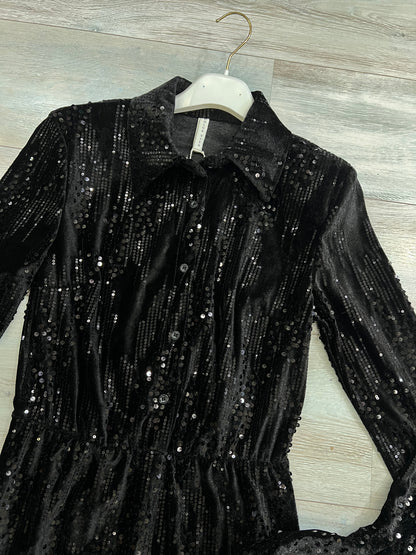 Abito paillettes maniche voilà - Dettaglio tessuto velluto