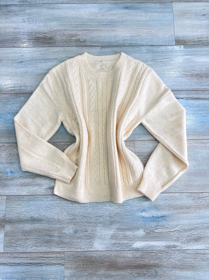 Maglione donna girocollo con trecce e brillantini color burro - vista frontale
