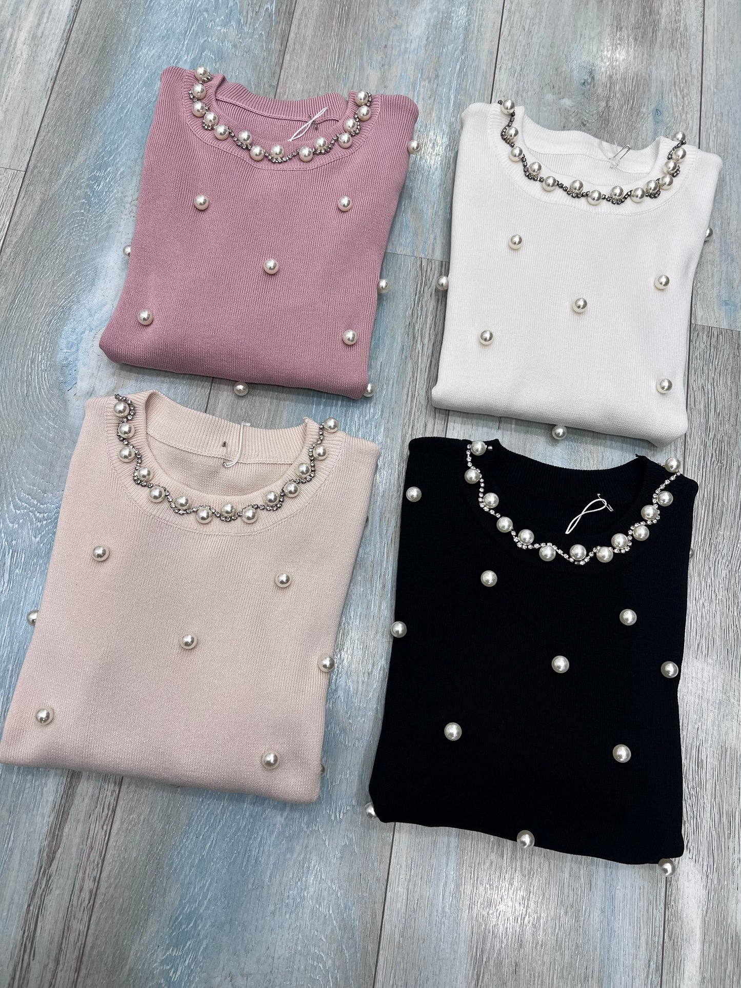 Maglia Donna Viscosa con Perle - Elegante Manica Lunga 4 Colori