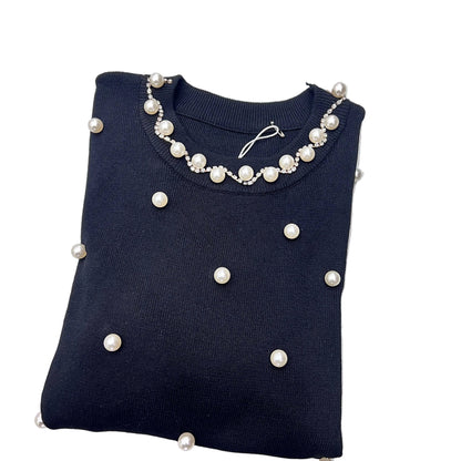 Maglia Donna Viscosa con Perle - Elegante Manica Lunga 4 Colori