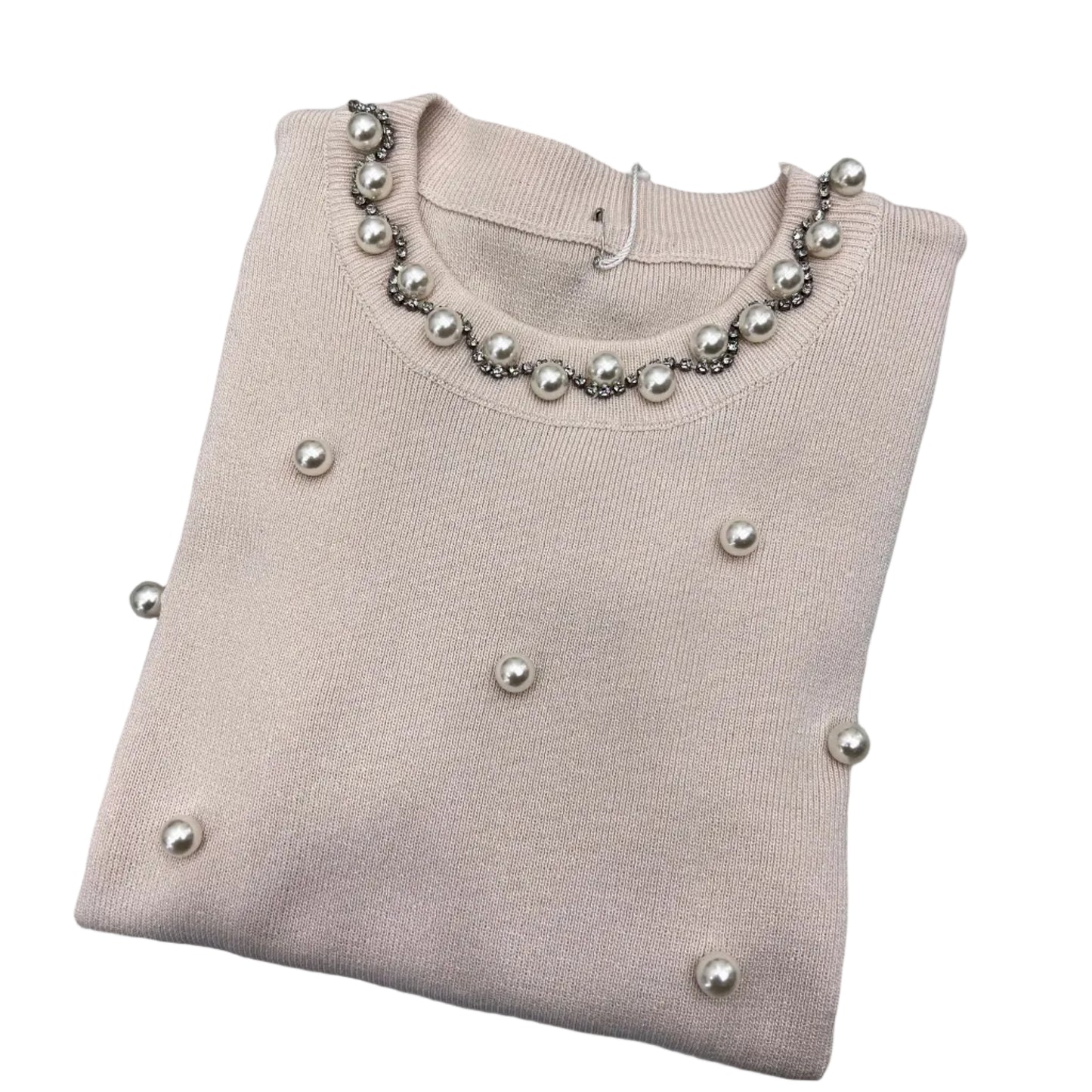 Maglia Donna Viscosa con Perle - Elegante Manica Lunga 4 Colori