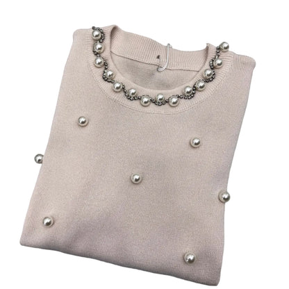 Maglia Donna Viscosa con Perle - Elegante Manica Lunga 4 Colori