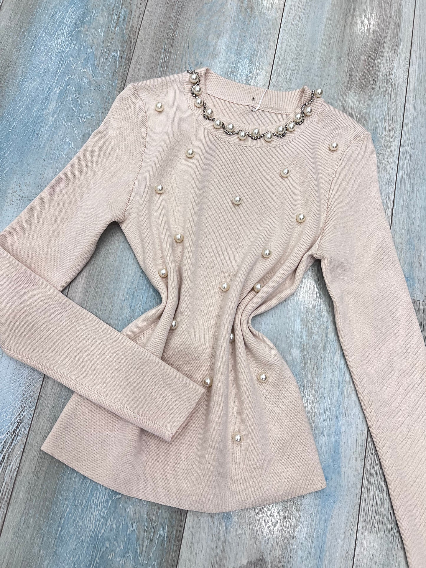 Maglia Donna Viscosa con Perle - Elegante Manica Lunga 4 Colori