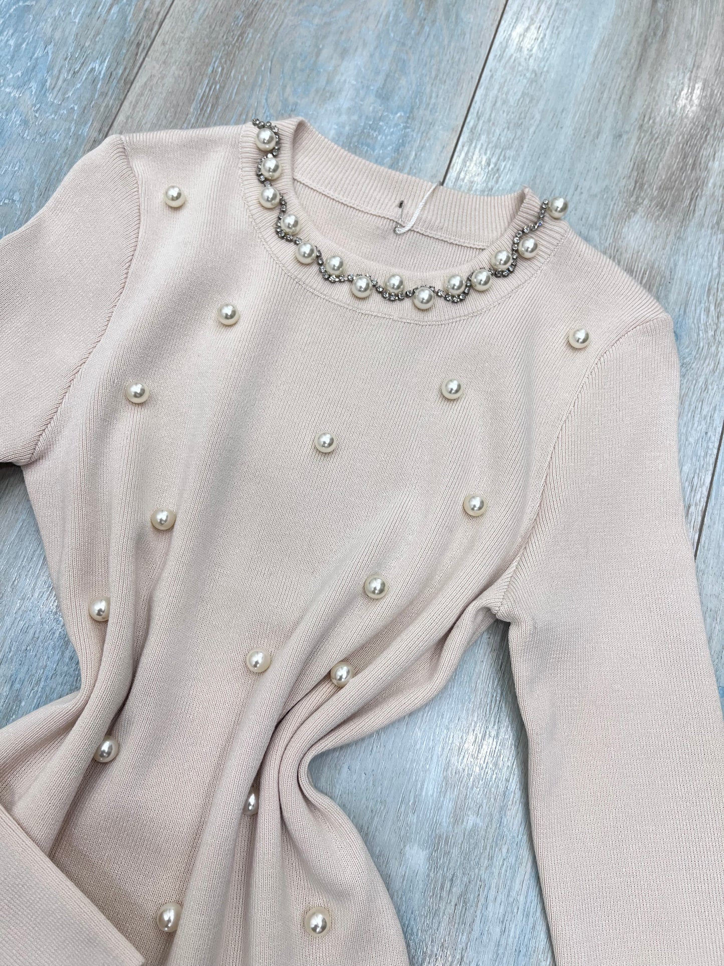 Maglia Donna Viscosa con Perle - Elegante Manica Lunga 4 Colori