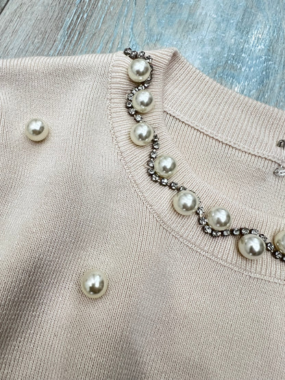 Maglia Donna Viscosa con Perle - Elegante Manica Lunga 4 Colori