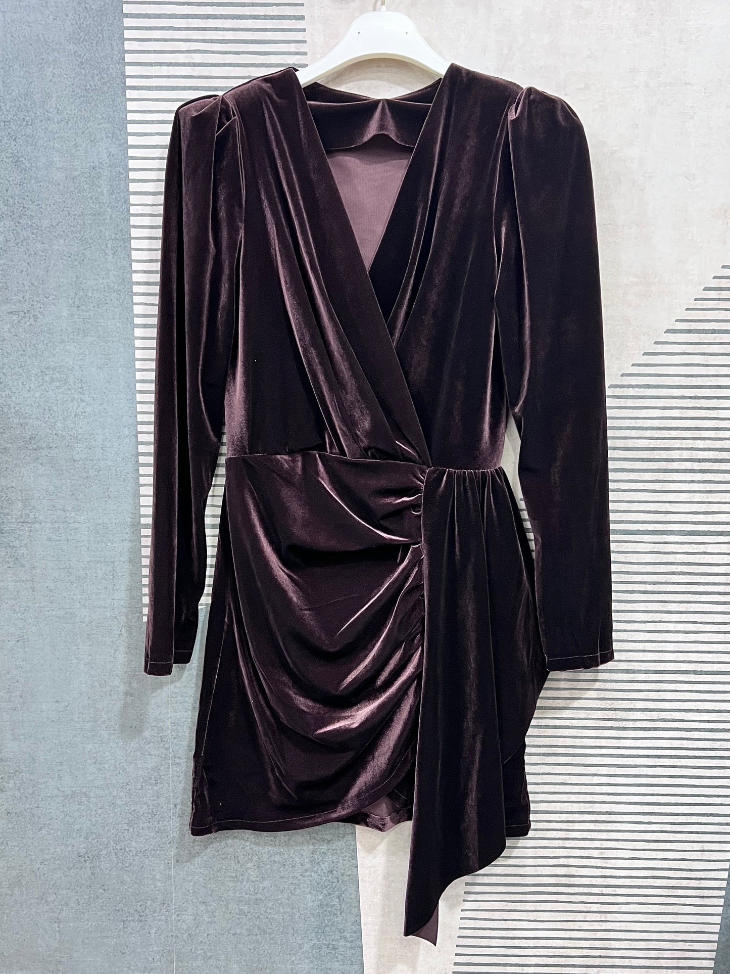 Abito Tubino Donna Velluto Scollo V - Elegante Manica Lunga 3 Colori