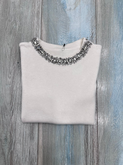 Maglia donna lanetta mezza manica - Colore bianco elegante per feste natalizie
