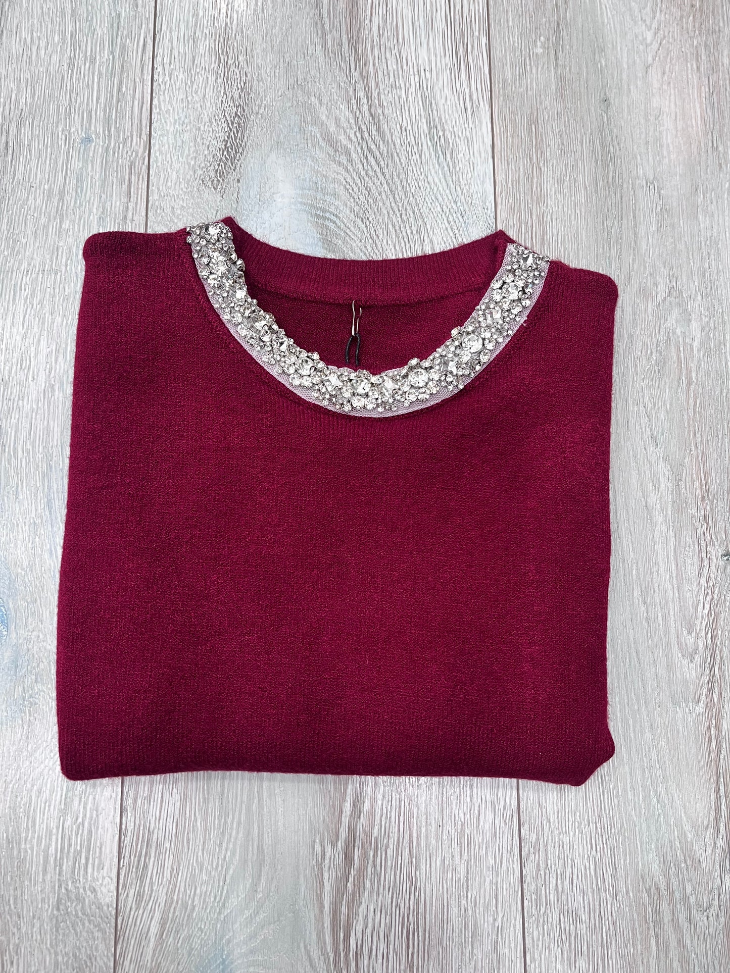 Maglia donna lanetta mezza manica - Colore bordeaux elegante per feste natalizie
