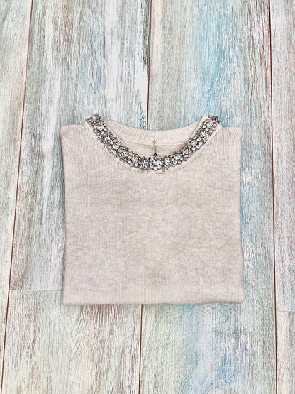 Maglia donna lanetta mezza manica - Colore burro  elegante per feste natalizie
