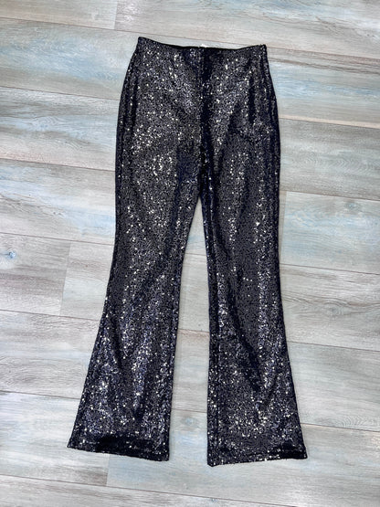 Pantalone a zampa alta vita blu notte con paillettes - coordinato festa donna
