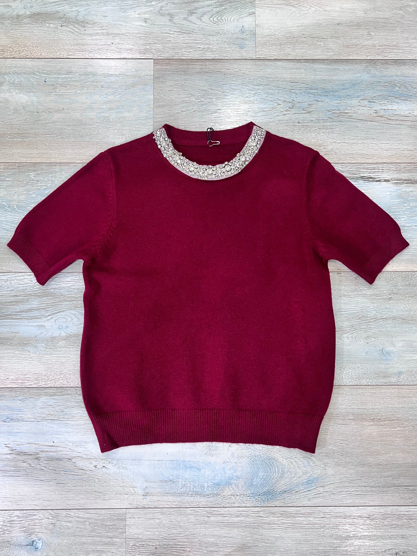 Maglia donna elegante in lanetta con collo brillantini - Dettaglio frontale
