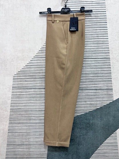 Pantalone donna elegante a sigaretta con risvolto -colore camel -  qualità Made in Italy autunno inverno
