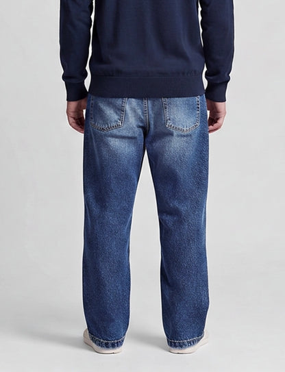 Jeans wide leg uomo vista posteriore - dettaglio tasche e cuciture Made in Italy