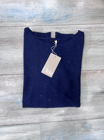 Maglia donna lurex brillantini in blu - qualità artigianale