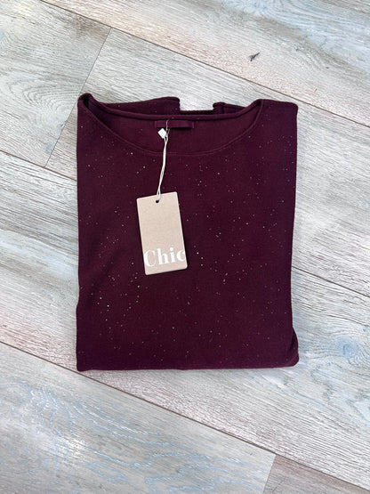 Maglia donna lurex brillantini in bordeaux - qualità artigianale