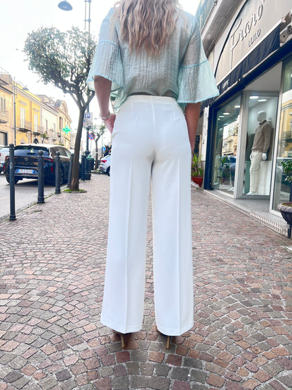 Pantalone palazzo vita alta tailleur donna Gadì bianco brillante - vista posteriore