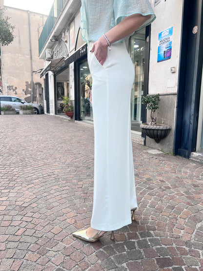 Pantalone palazzo vita alta tailleur donna Gadì bianco brillante - vista laterale