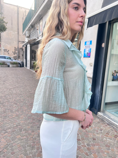 Dettaglio manica 3/4 con voilà in Tencel – Camicia Donna 103 Erica Bellucci