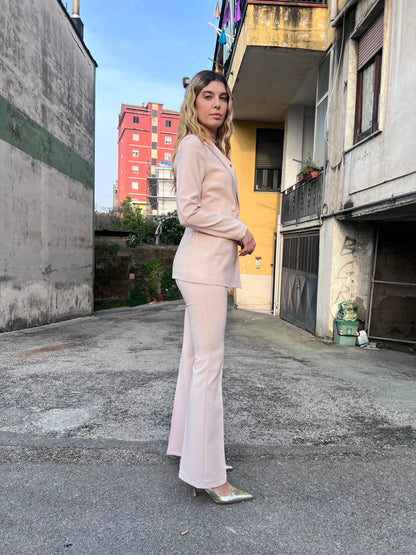 Pantalone a zampa vita alta tailleur donna 580 cipria - vestibilità slim elegante donna