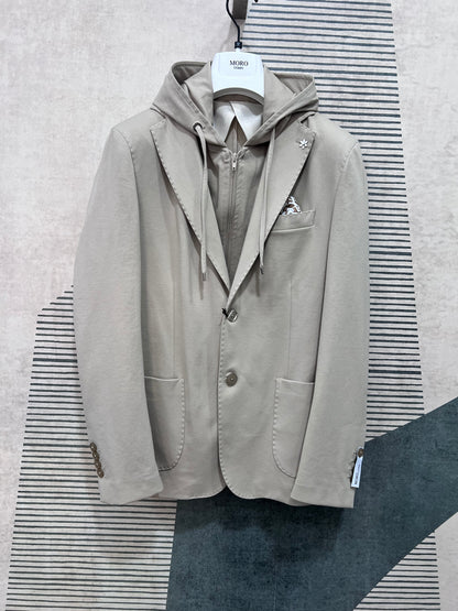 Giacca Uomo MEG Punto Milano Beige con Cappuccio Rimovibile – Made in Italy Collezione Estiva